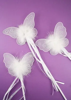 Girls Ladies Pink / White Butterfly Fairy Wand Fancy Dress Dressing Up Wand Girl • £4.95