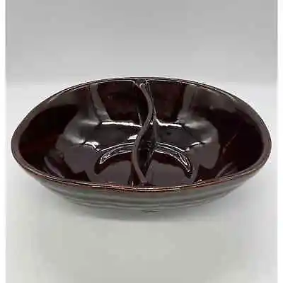 Vintage Marcrest Stoneware Daisy Dot Brown Divided Serving Dish Bowl Ovenproof • $24.95