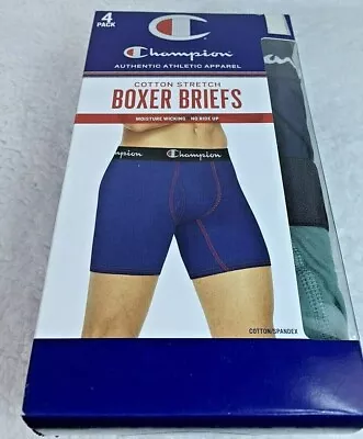 Champion Men's Boxer Briefs Large 4-Pack Cotton Srtetch Navy/Green/Black/Gray • $24.95