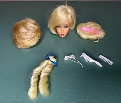 Vtg Barbie HAIR FAIR BARBIE BLONDE Head With Hair Pieces Flowers Comb & Brush • $75