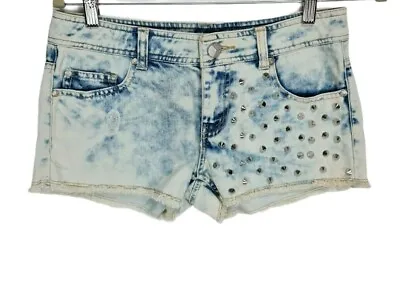 Hot Pant Short Jean Light Blue Denim Metal Silver Detail Mid Rise Women Size 8 • $12.79