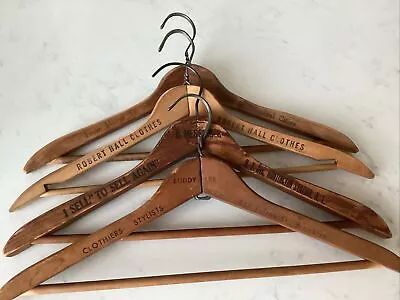 Vintage LOT 4 Wood Advertising Stores Clothes Hangers 40s 50s Brooklyn NY NYC • $39.99