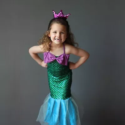 Mermaid Costume For Kids | Mermaid Dress + Flippy Sequin Crown Little Mermaid • $28