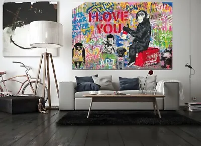 Banksy I Love You Graffiti Poster Canvas Framed Prints Decor Pop Wall Art • £69