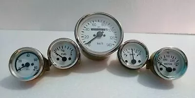 Gauges Kit 85 Mm Speedo +Oil Mechanical+ Elec Temp Amp Fuel Gauge White Chrome • $33.96