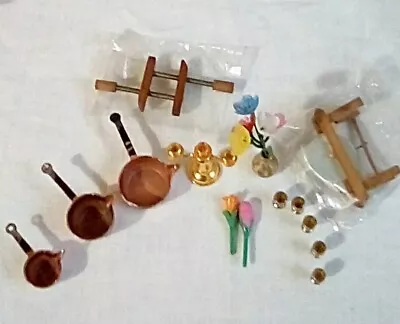 Vintage Miniature Doll House Accessories Copper Color Cooking Pots Vase Tools  • $6