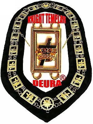 Masonic Knights Templar Collar Metal Golden Chain Black Velvet Backing  • $68.12