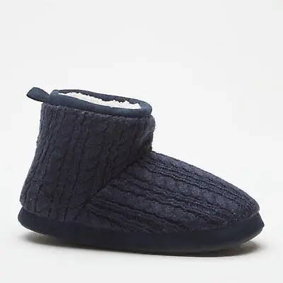 Studio Mens Knit Navy Slipper Boots Slider Slippers • £5.99
