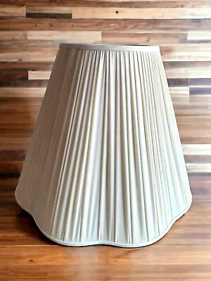 Vintage Fluted Pleated Fabric Lamp Shade W/ Scalloped Base Cream Color 18 X13  • $35