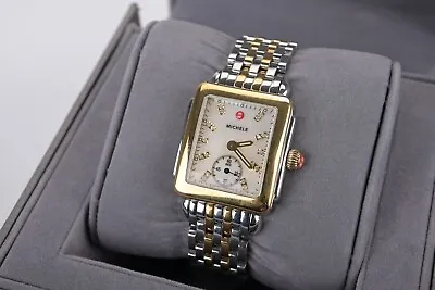 MICHELE Deco 16 Two Tone Gold White Diamond Dial 29mm Ladies Watch Full Set • $649.99