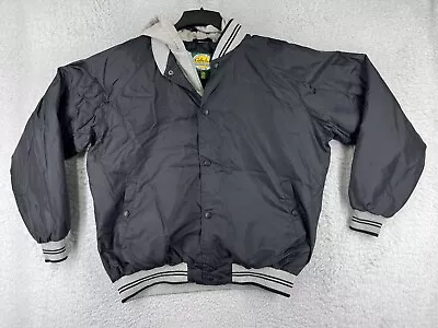 Cabelas Jacket Mens Large Black Gray Nylong Hooded Full ZIp Baseball Insulated • $19.24