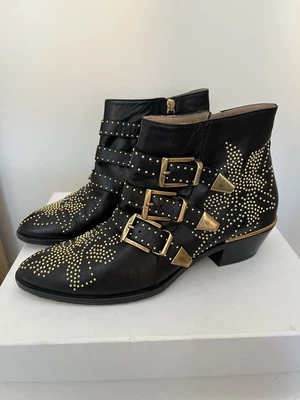 £449 • Buy Chloe Susanna Black Leather Ankle Boots Size 38 / UK 5