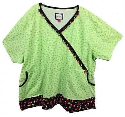 Mary Engelbreit Medical Scrub Top Shirt Green With Cherries Sz 3XL Nurse  • $18.25