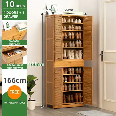 $259.99 • Buy Multi Tier Bamboo Large Capacity Storage Shelf Shoe Rack Cabinet 4/6 Doors + 1 D