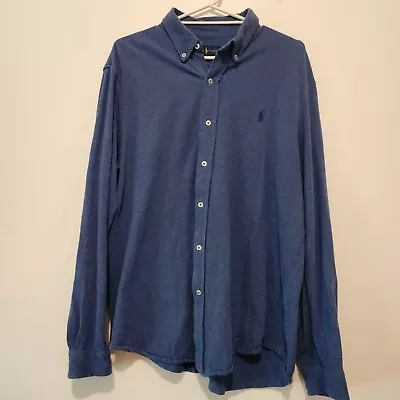 RALPH LAUREN Men's Featherweight Mesh Long Sleeve Button Up Shirt Blue Size XL • $34.89