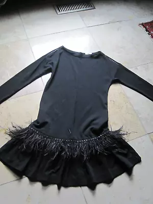 Girls' Monnalisa Italy Holiday Dress Black With Rhinestones And Ostrich Feathers • $20