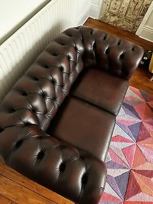 Saxon 2 Seater Chesterfield Sofa Oxblood Leather Lounge Vintage Retro Chair • £450