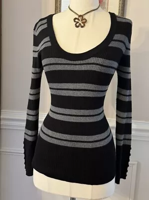 Vintage 90s Knit Long Sleeve Striped Top Baby Tee Whimsigoth Grunge Blouse XS/S • £55.10