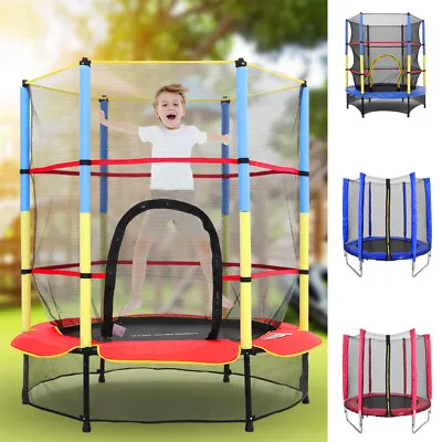 4.5/5FT Outdoor Kid Trampoline Enclosure Jumping Bed Exercise Game W/ Safety Set • £69.95
