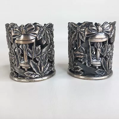 Vintage Home For The Holidays Collection Pewter Mini Holly Votive Candle Holders • $5.97