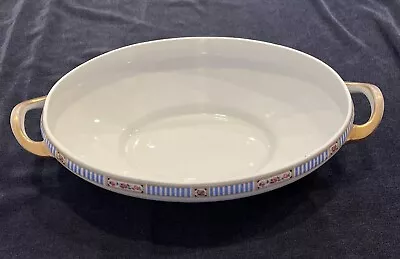VICTORIA Czecho - Slovakia Oval Serving Dish Pink Roses Blue Lines VIT151 No Lid • $18