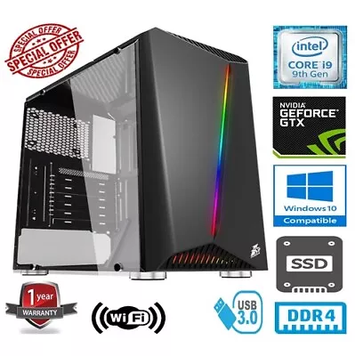 I9 GAMING PC - INTEL CORE I9 9900 32GB RAM 480GB SSD NVIDIA GEFORCE GTX1660 6GB • £975