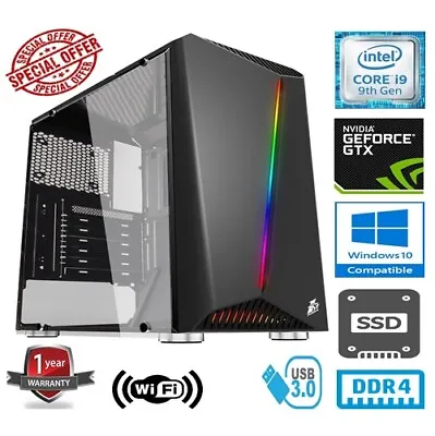 INTEL CORE I9 9900K 5.0GHZ 8 CORE 16GB RAM 960GB SSD NVIDIA GTX1050Ti GAMING PC • £889.95