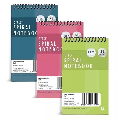 Note Pad A7 Spiral Multi-coloured Neon Ruled Notebook - Pack Of 5 Chiltern Wove • £2.99