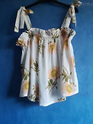 Miss Selfridge Ivory Floral Strappy Sun Camisole Blouse Top Size 12  • $6.15