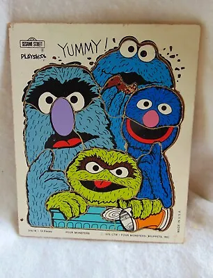 Vintage 1976 Sesame Street Wooden Puzzle Muppets Playskool Four Monsters 14 Pc • $9.95