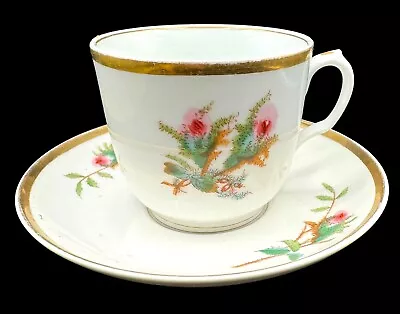 Antique Haviland Limoges H&C Moss Rose Porcelain Tea Cup And Saucer Set Gold • $12.99