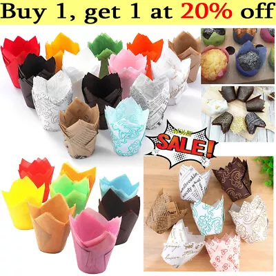 50/100pc Large Tulip Muffin Cases Muffin Cupcake Wraps Wrapper Multiple Colours • £3.20