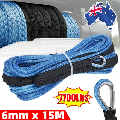 6mm X 15m Synthetic Winch Rope Offroad Tow Recovery Cable 4x4 Car Trailer Band • $23.95