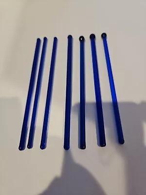 Set Of 7 Vintage Cobalt Blue Glass Swizzle Sticks Cocktail Stirrers MCM Barware  • $14.99