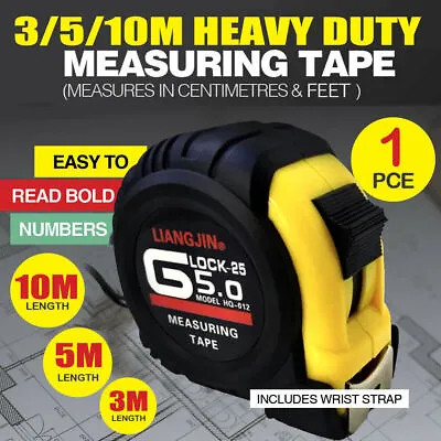 3/5/10m Measuring Tape Measure Steel Ruler Rule Lock Rubber Grip Metric & In • $10.55