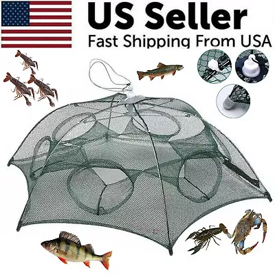 Fishing Bait Trap Crab Net Crawdad Shrimp Cast Dip Cage Fish Minnow Foldable NEW • $8.69