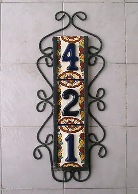 3 BLUE Mexican Tiles House Numbers High Relief & Vertical Frame • $42