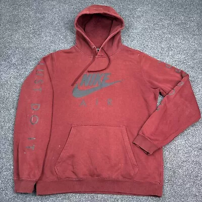 Nike Air Fleece Hoodie Mens Size Medium Maroon Red Pullover Sweatshirt Swoosh • $20.69