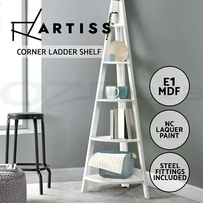 Artiss Bookshelf 5-Tier Display Book Corner Shelves Storage Bookcase White CANE • $64.95