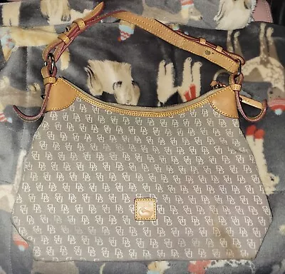 Dooney And  Bourke Brown Signature Canvas Large Erica Tan Saffiano Trim Hobo Bag • $16