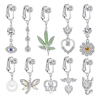 Fake Belly Ring Clip On Dangle Belly Button Rings Surgical Steel Non Piercing UK • £2.87