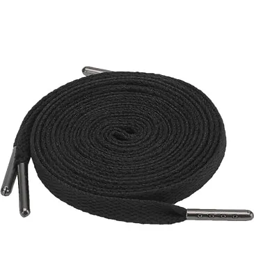 Flat Black Shoe Laces Wide 9mm Length 140cm With Metal Tips - 2 PAIRS • £6.99