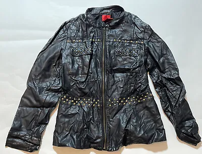 $12.99 • Buy V Cristina Womens Size X-Large XL Faux Pebbled Leather Jacket Black Button