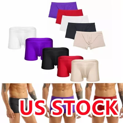 US Men's Ice Silk Boxer Briefs Low Rise See Through Trunks Shorts Underwear • $3.67