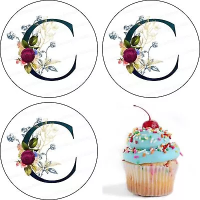 Monogram Initial Letter C Cake Topper Edible Muffin Party Decor Floral • $7.86