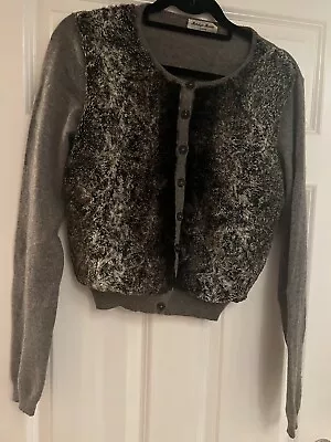 Marilyn Moore Grey Cashmere Cardigan With Faux Fur Front Size 12 • £40