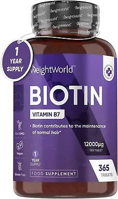 Biotin 12000mcg 365 Tablets For Hair Growth Anti Ageing Skin And Nail Health • £12.99