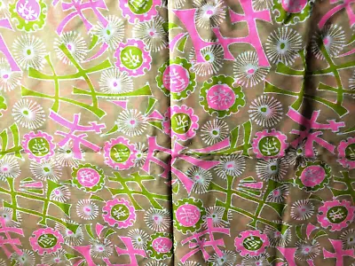 Vintage Fabric 70s Hippie Boho Retro Japanese Pink Green Beige 2 Yds X 44  • $20