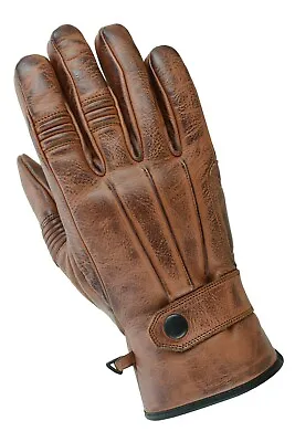 Mens Brown Vintage Classic Leather Motorbike Fashion Gloves Cow Hide Leather • £22.99