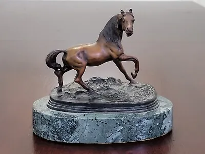 PJ Mene Stallion Bronze Horse 7  H X 7  L Statue W/ Marble Base BEAUTIFUL SIGNED • $75